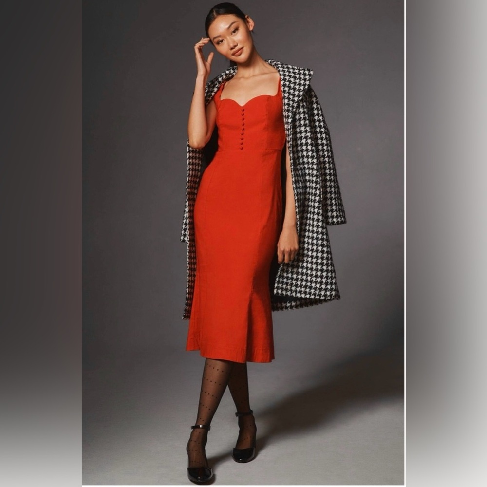 Anthropologie Cecily Red Sweetheart Midi Dress M